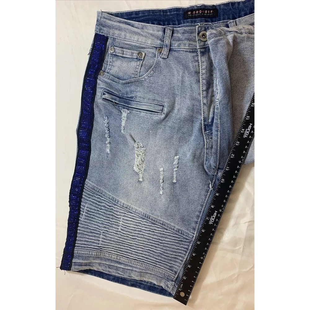 M.Society Politically Incorrect Denim Jean Shorts Size 34 7 Pockets Distressed - Picture 10 of 12
